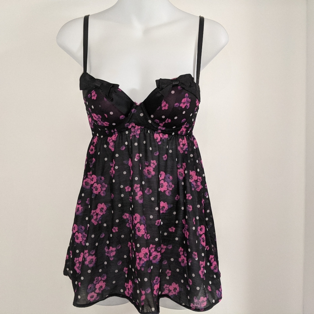 Sheer floral polkadot babydoll fairy top with bows